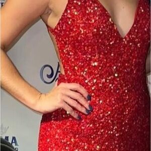 Red Sequin Backless Dress